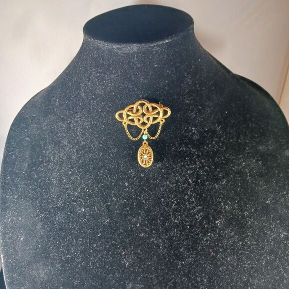 Vintage Gold Tone Twist Knot  Dangle Brooch Pin - Picture 3 of 7